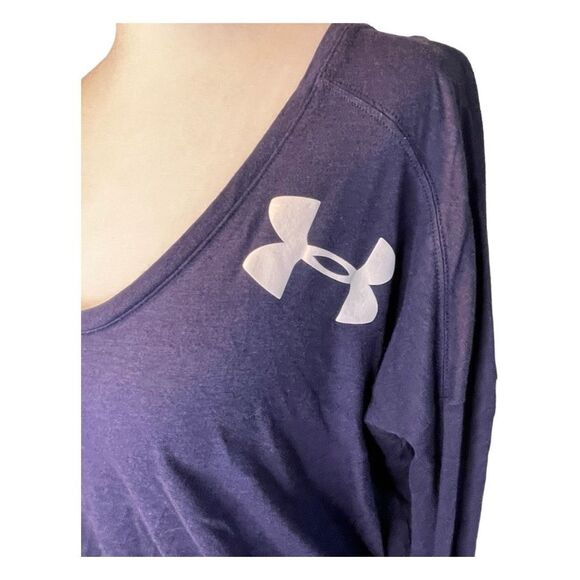 Under Armour Spirit Jersey Navy Blue White Graphic Print V-Neck Long Sleeve M - Picture 3 of 6